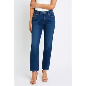 Hidden LA High Rise Straight Jeans Dark Wash Raw Hem Size 26 Stretch